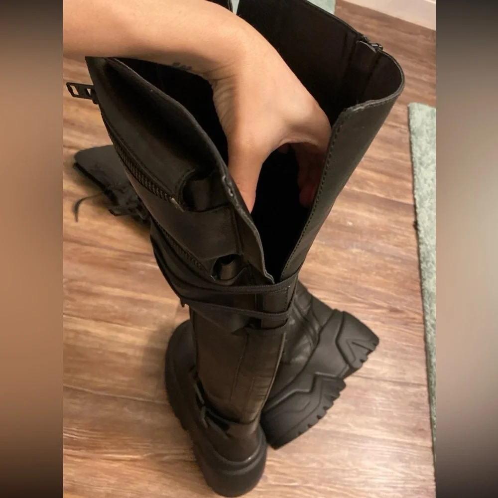 Platform Over-the-Knee Lace-Up Boots in Black